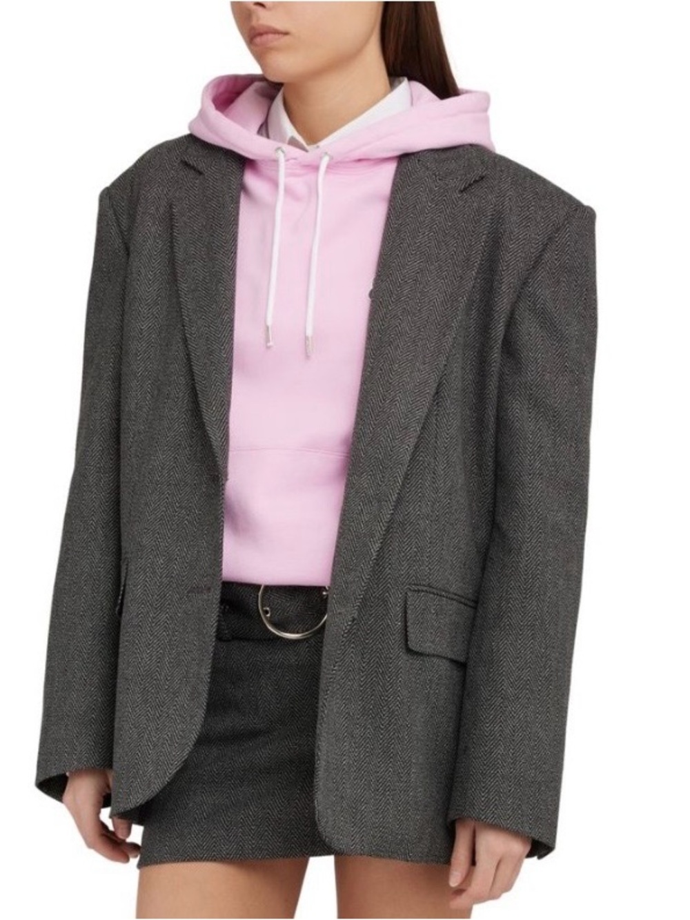 Musier Paris Menaggio Grey Herringbone Oversized Blazer FR 36